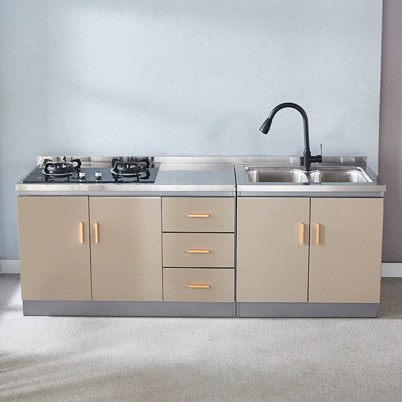 Изготовленный на заказ экономичный интегральный кухонный шкаф для арендной комнаты из нержавеющей стали простой шкаф плита водный бассейн Сельский кухонный шкаф