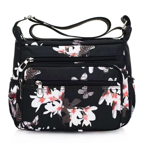 A 2024 New Single Shoulder Nylon Women's Bag for Middle-Aged and Elderly Women, Fashionable, Lightweight, Printed, Casual Single Shoulder Crossbody Bag