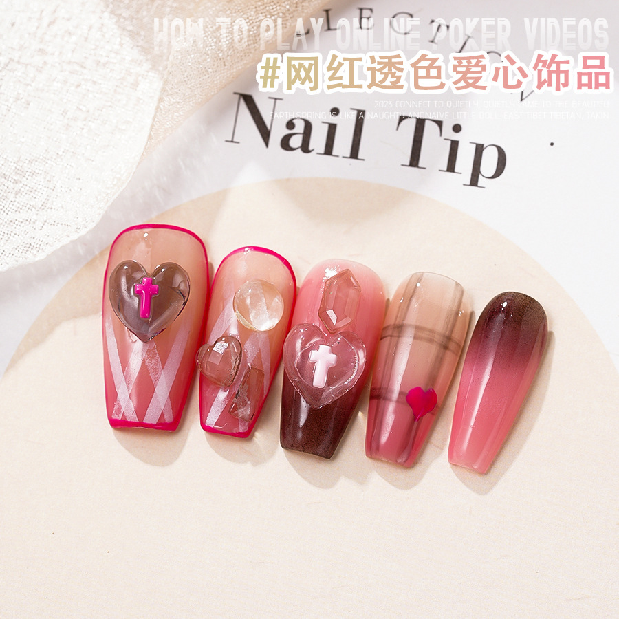 ネイルアクセサリー樹脂透色氷糖ドリルネット赤愛十字架水晶ダイヤモンド平底爪アクセサリー卸売り