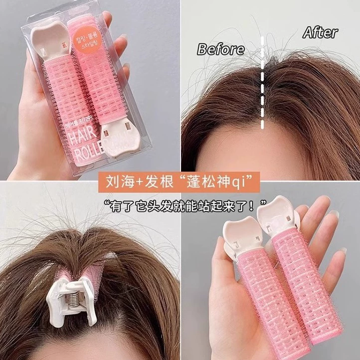 Curly bangs, crab pin, hair accessory, adds volume