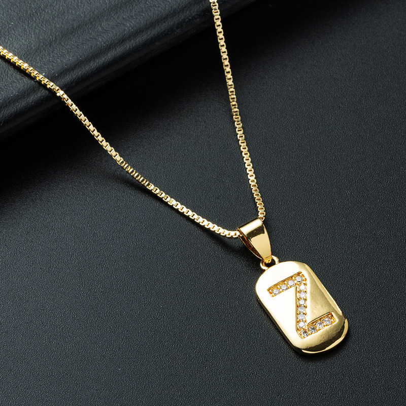 Nihaojewelry wholesale jewelry simple alphabet pendant copper goldplated inlaid zircon necklacepicture17