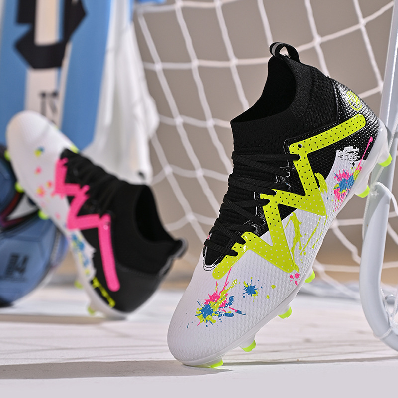 Cross-border high-top football shoes for men, teenagers, and adults - AG long spike TF, shard spike anti-slip, wear-resistant, competitive sports training shoes