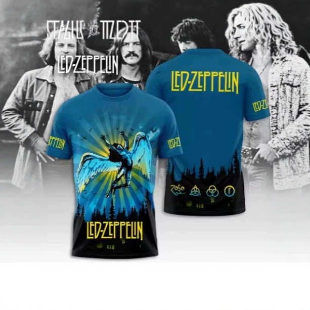 Camiseta Led Zeppelin 3D Printed T-Shirt, Retro Street Style American Short-Sleeved Top