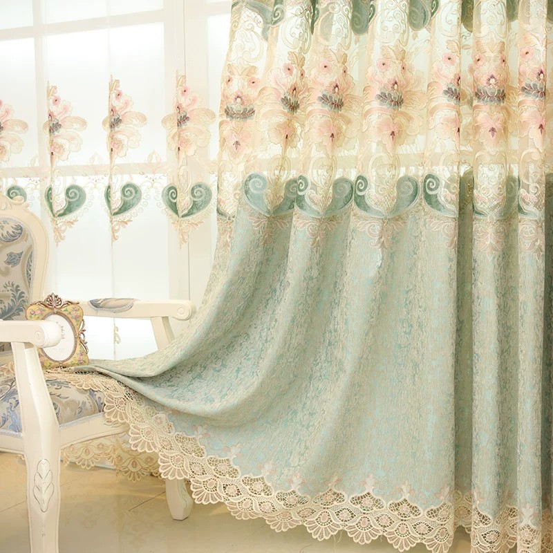 Cortinas bordadas de Chenier de estilo europeo, dormitorio de la Sala de estar, cortinas de productos terminados sombreadas de alta gama, cortinas de ventanas flotantes atmosféricas de lujo ligero