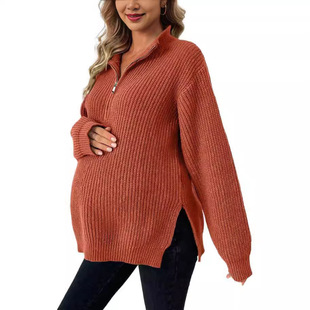 Cross-border Foreign Trade Europe and America Brick Red Knitted Sweater Maternity Amazon Cross-border Foreign Trade Knitted Sweater Maternity
