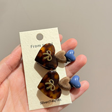 韩国复古豹纹醋酸爱心蝴蝶结发夹时尚小众设计感侧边刘海碎发夹子