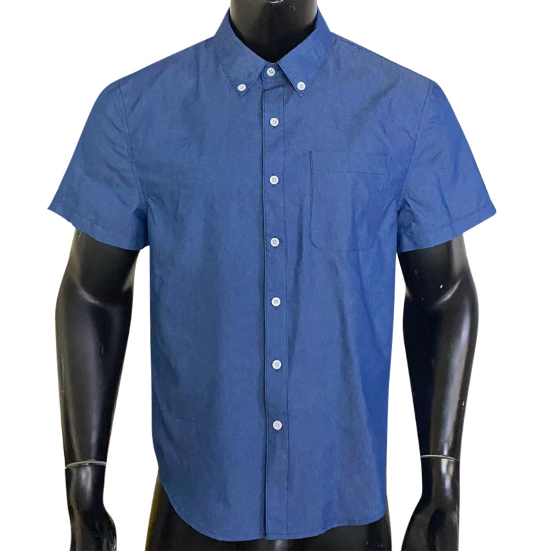 Herren Kurzarm Denim Hemd Einfarbig Locker Geschnitten_voghion.com