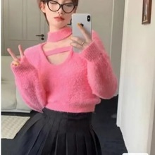 2025韩版针织衫镂空别致秋冬季毛衣新款设计短款辣妹长袖打底上衣