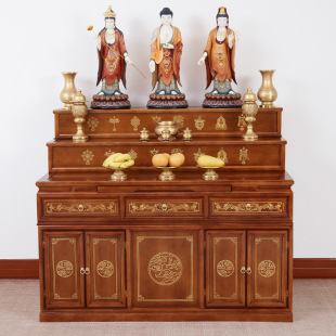 Red Cherry Wood Solid Wood Xizang-style Three-layer Buddha Table Home Chinese-style Simple God Table Fragrant Table Nave Ladder Buddha Cabinet