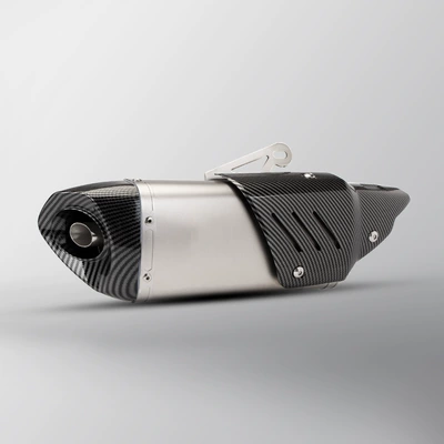 quadrangular carbon fiber exhaust: Motorcycle exhaust pipe - diagonal-four-corner-round-tail-titanium-color-imitation-carbon-head-imitation-carbon-fiber-cover