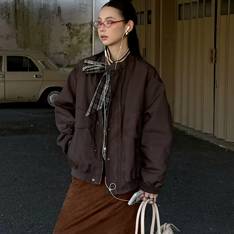 MMFISH时髦街头复古水洗古着多口袋立领宽松加厚夹克外套25Y578