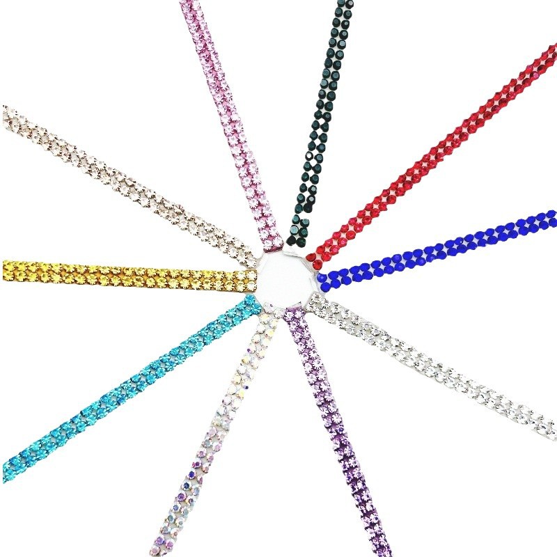 Tiras de diamantes de imitación de doble fila al por mayor con adhesivo, pegatinas de diamantes autoadhesivas, accesorios de ropa DIY, tiras de diamantes de imitación, accesorios de cristal, pegatinas de diamantes