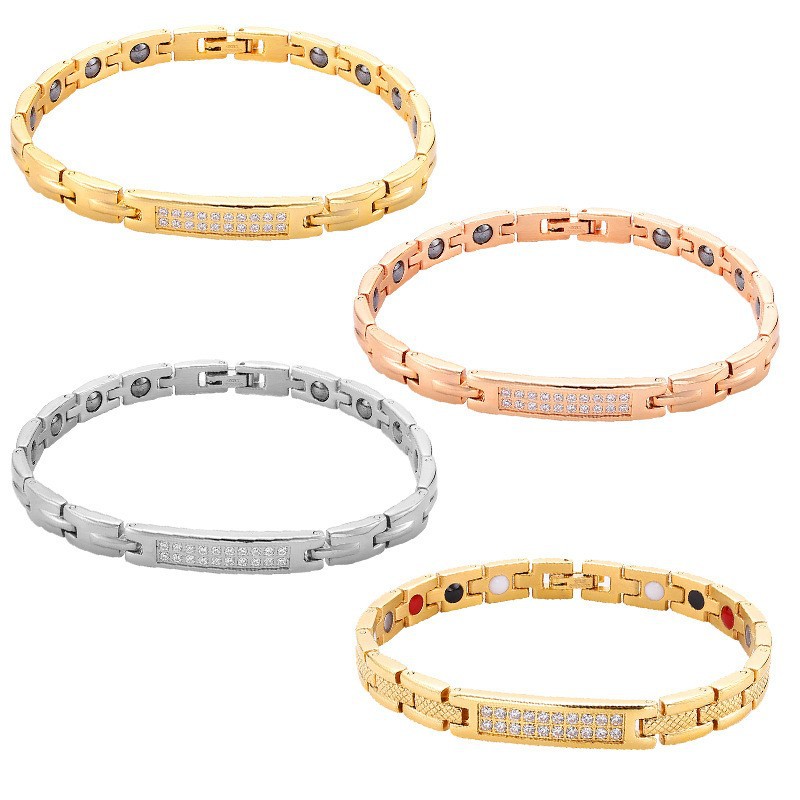 Amazon Cross-Border Best-Selling Fashionable Double-Row Diamond-Encrusted Bracelet with Magnet Black Gallstone Stainless Steel Bracelet Manufacturer Wholesale
