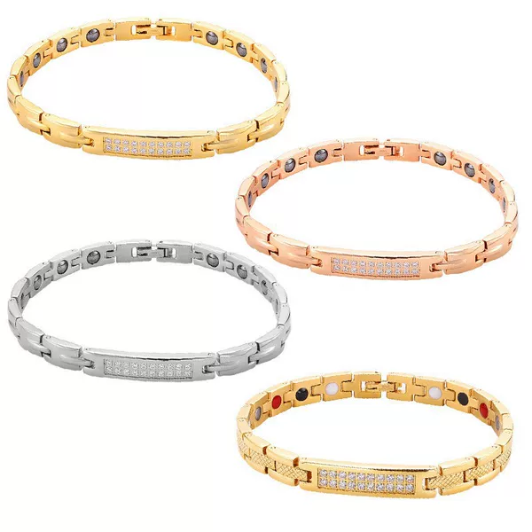 Amazon Cross-Border Best-Selling Fashionable Double-Row Diamond-Encrusted Bracelet with Magnet Black Gallstone Stainless Steel Bracelet Manufacturer Wholesale