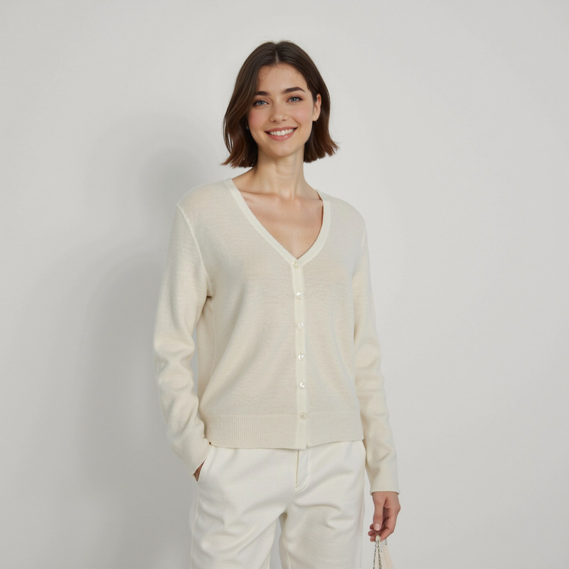 High-Count, High-Density, Fully Wool Knitted Cardigan, Autumn and Winter Style V Neck Slimming Look, Loose and Lazy Style Wool Cardigan