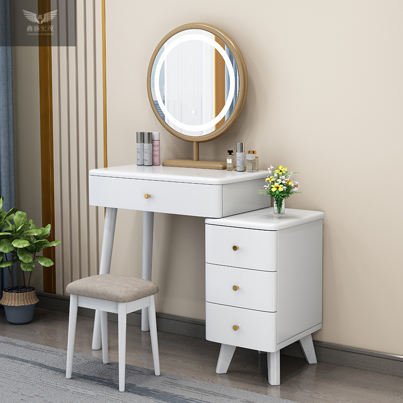 Gabinete de almacenamiento de mesa de maquillaje de madera maciza comedor de dormitorio pequeño tipo moderno simple meseta de cabezal de cama retráctil integral