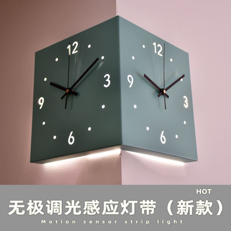 简约创意转角双面挂钟两面钟表挂钟客厅静音网红拐角时钟通用|undefined
