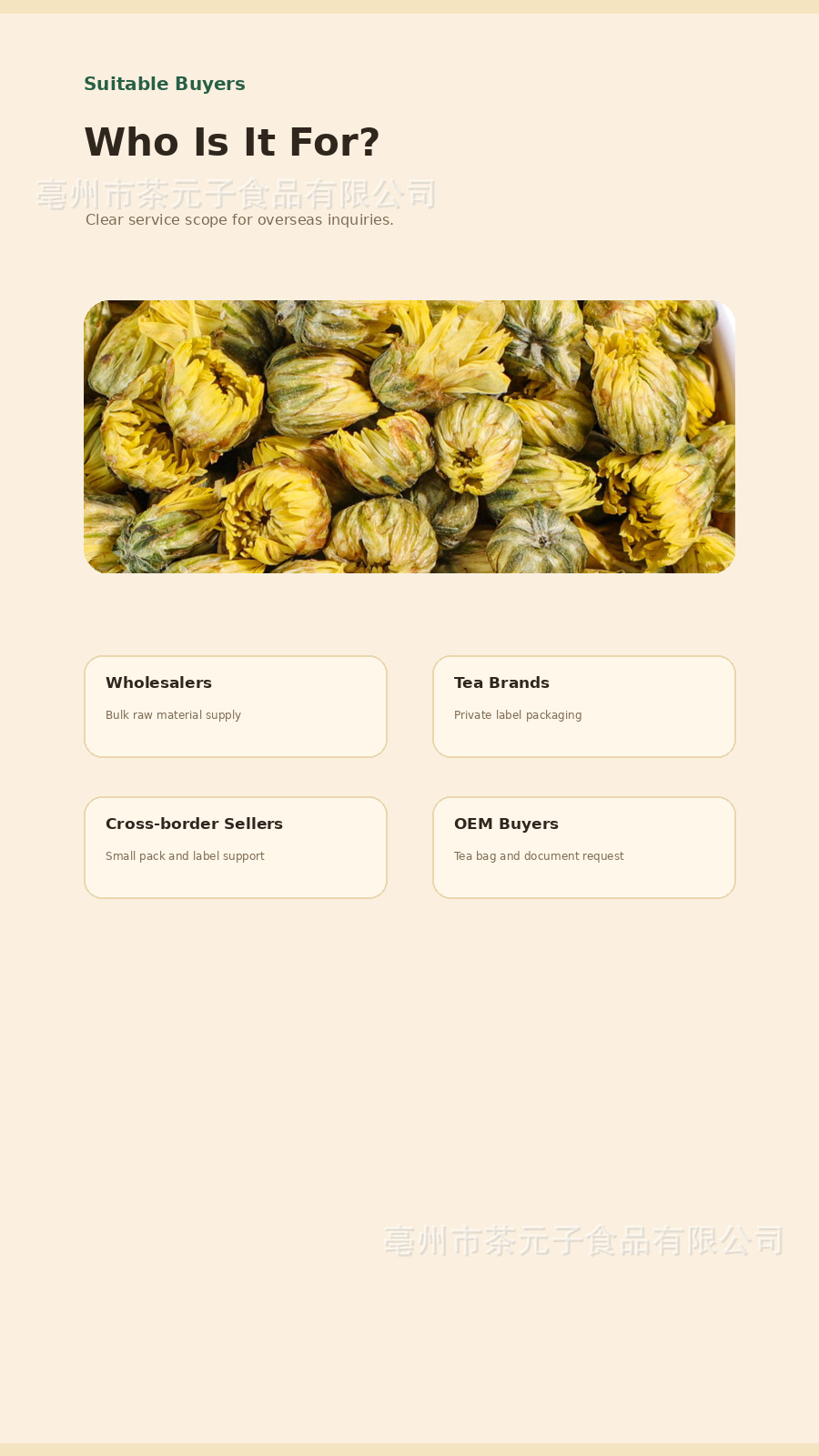 Tai Ju Chrysanthemum Buds Herbal Tea Dried Flos Chrysanthemi 50g Bulk Wholesale specifications