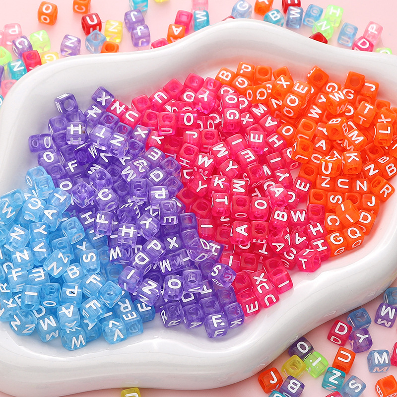 Transparent square acrylic beads with letters