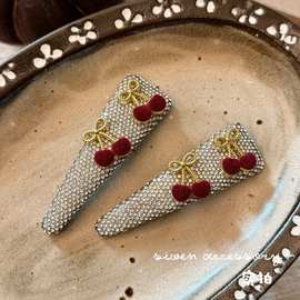 甜美闪满钻侧边夹高级感樱桃小香新款水钻发夹简约百搭刘海发卡