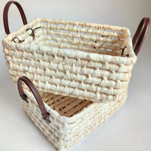 Ins Pastoral Style Straw Storage Basket Corn Hind Nordic Woven Basket Snacks Fruit Desktop Storage Basket