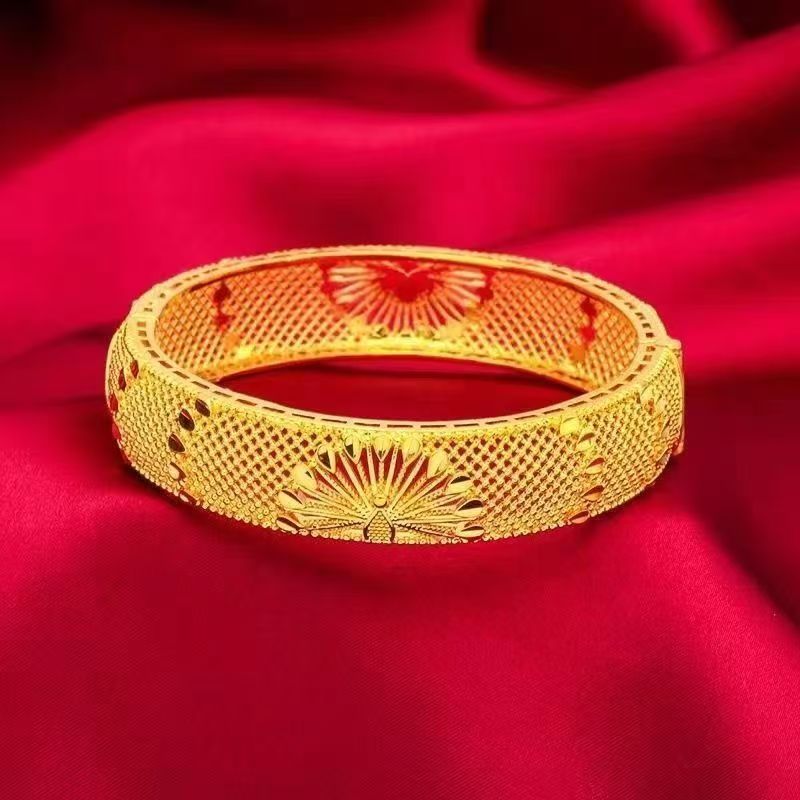 Xiaohongshuの人気モデル、孔雀の羽根が開いたサンドゴールドブレスレット、女性用中空バックルブレスレット、多用途で軽い高級感|undefined