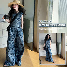女童2025夏季新款韩系宽松显瘦无袖背心阔腿裤两件套中大童套装潮