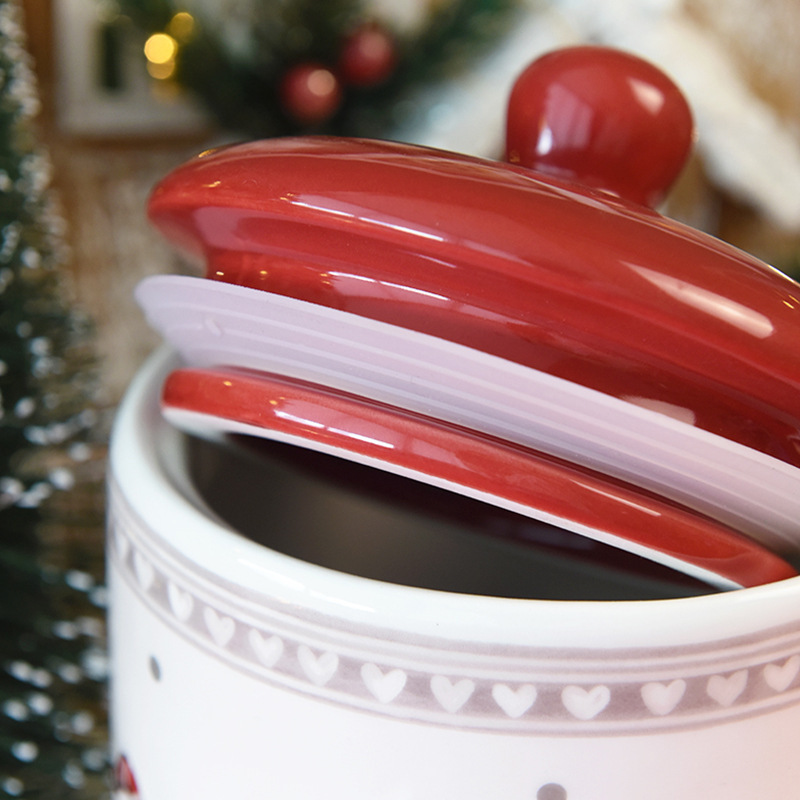 Esmalte cubiertos de color mayorista y minorista Navidad cerámica redonda gran lata de almacenamiento lata de cocina lata de almacenamiento