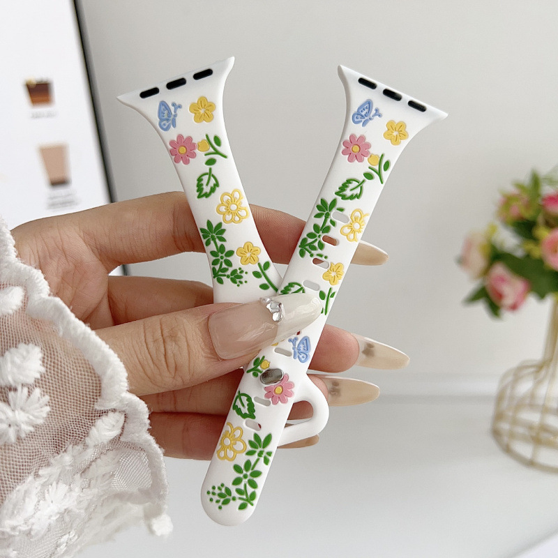 Small Waist Silicone Flowers and Plants Suitable for iWatch Apple Watch Strap Apple Watch10 Women's Cross-Border Strap