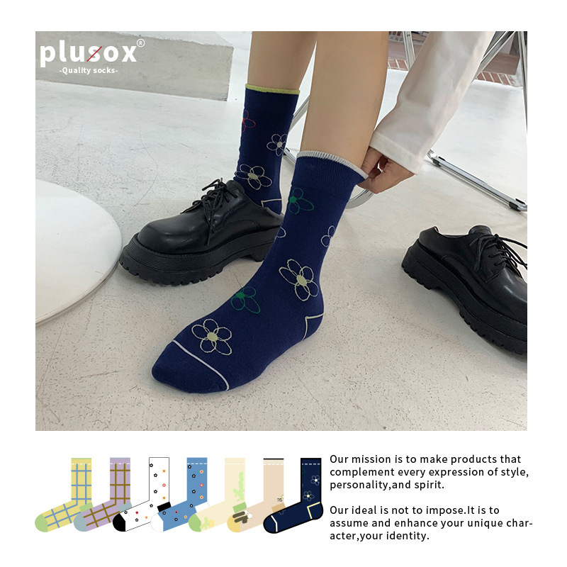 plusox socks women's ins trendy mid-length socks autumn and winter flower Flower colorful trendy brand college style student stockings Cotton plusox socks women's ins trendy mid-length socks autumn and winter flower Flower colorful trendy brand college style student stockings Cotton