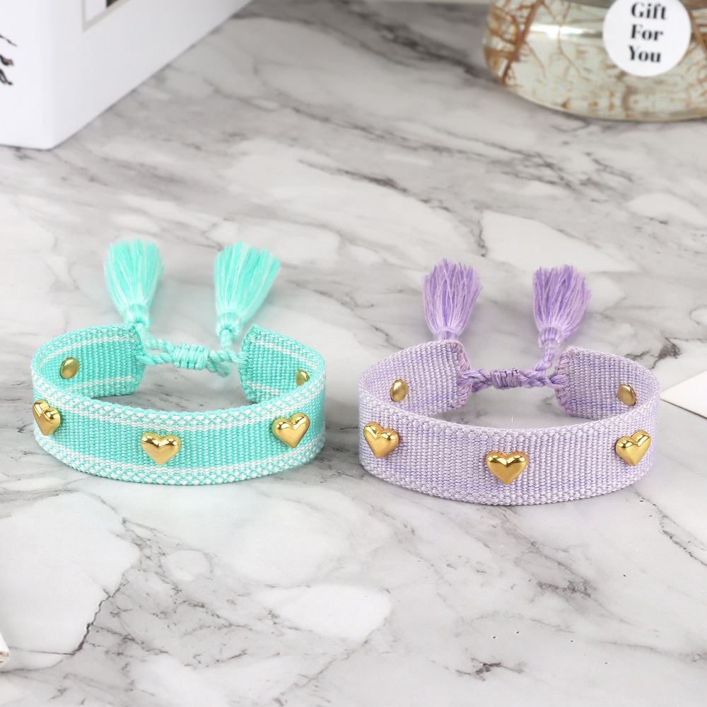 8g Weight Bracelets Classification Polyester Chain Material 1 Piece Quantity Holiday, Daily Occasion Polyester Material Heart Shape Pattern Women's Gender Knitting, Tassel Design Casual, Simple Style Style Casual Simple Style Heart Shape Polyester Wholesale Bracelets 7