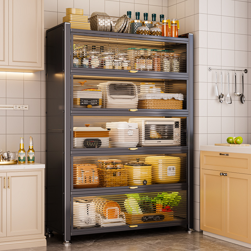 Armario de almacenamiento de cocina armario de almacenamiento tipo piso armario de almacenamiento a prueba de polvo doméstico multicapa horno de microondas con puerta armario multifuncional