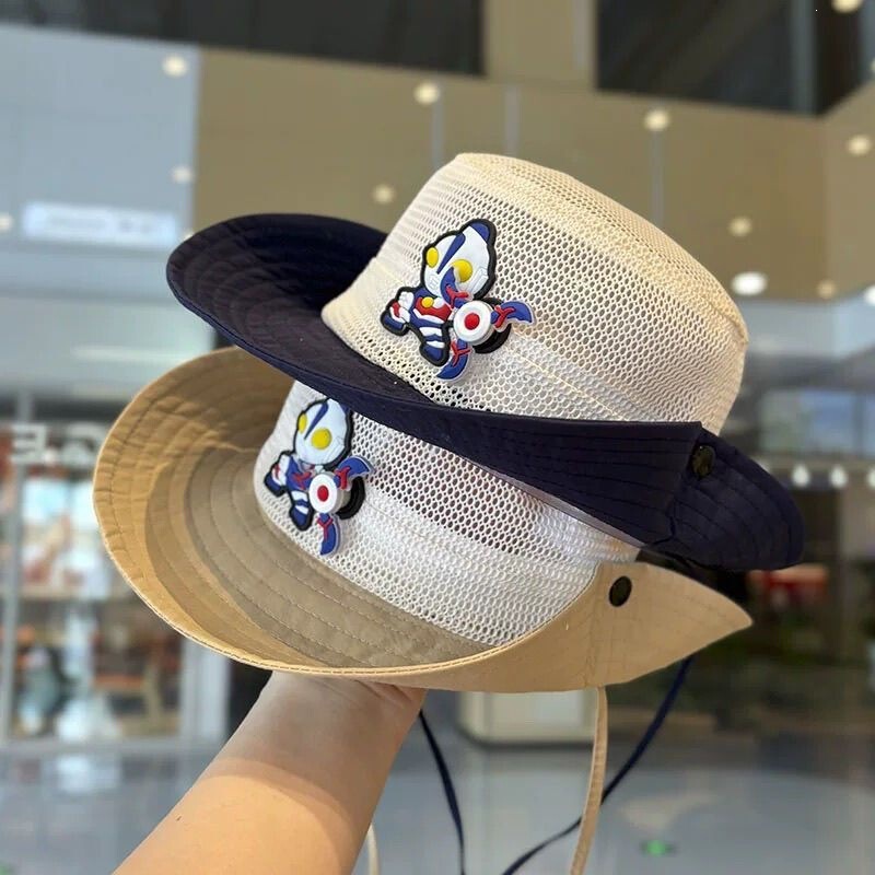Summer girls' versatile fisherman hat, breathable and sun-protective, children's sunshade baby bucket hat, boys' mesh sun hat, Ultraman Summer girls' versatile fisherman hat, breathable and sun-protective, children's sunshade baby bucket hat, boys' mesh sun hat, Ultraman