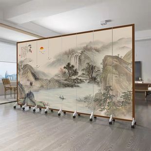 Chinese-style Screen Partition Living Room Blocked Bedroom Entrance Movable Folding Wall Office Landscape Painting Antique Interior