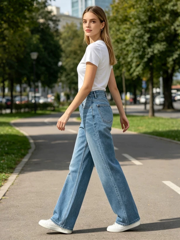 Jeans Rectos para Mujer de Mezclilla de Algodón de Cintura Alta Lavados Sin Elasticidad image 3