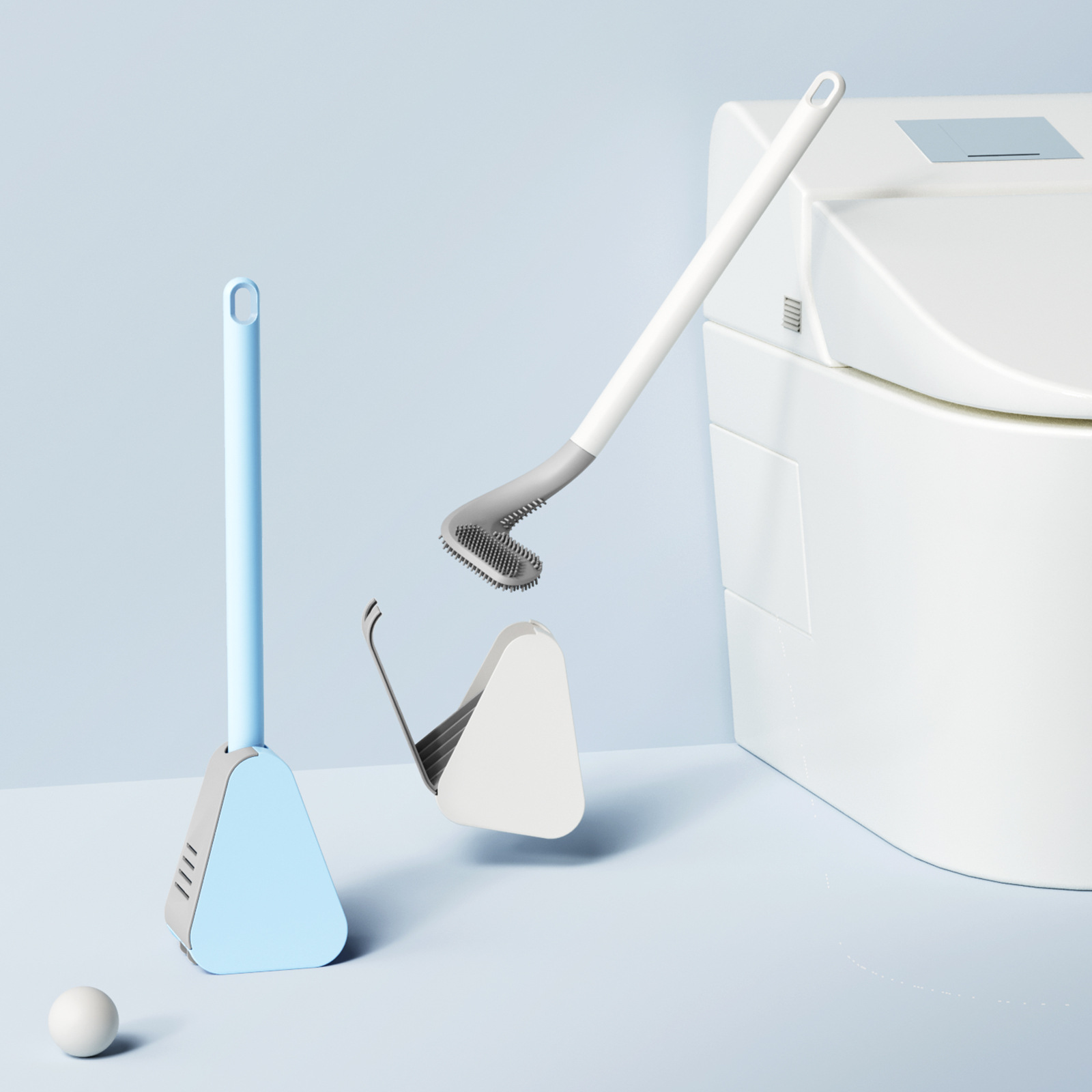Nuevo cepillo de inodoro de goma blanda patentado cepillo de limpieza de inodoro montado en la pared sin esquina muerta cepillo de inodoro con base conjunto al por mayor