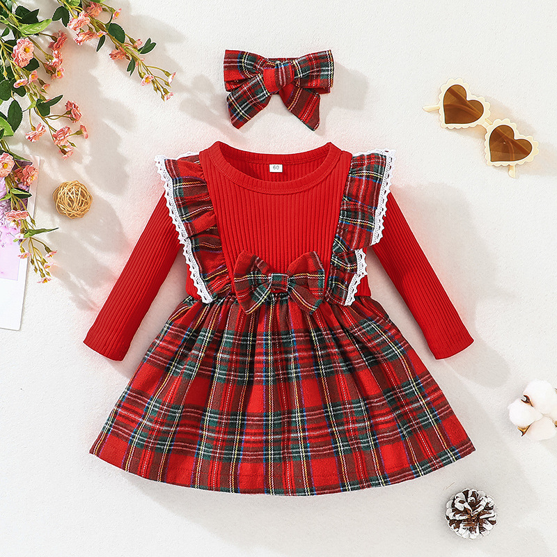 Mode Plaid Froufrous 100% Coton Filles Robes display picture 1