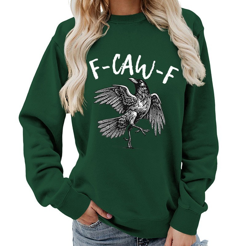 F-caw-f 乌鸦 万圣节印花圆领女上衣卫衣秋冬亚马逊货源休闲宽松|undefined