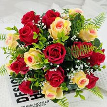 新款森系仿真花18头开心玫手捧花客厅家居装饰摄影道具韩式捧花