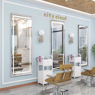 Simple Barber Shop Mirror Table Hair Salon Special Internet Celebrity Mirror with Lamp Trendy Wall Hanging Single-sided Hairdressing Shop Mirror Can be Set