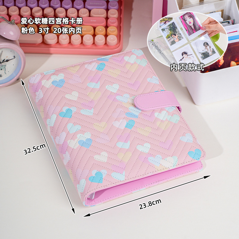 Nuevo libro de tarjetas de pu de cuero de amor 4 palacios libro de almacenamiento de tarjetas pequeñas estrella a4 álbum de crecimiento álbum conmemorativo de gran capacidad