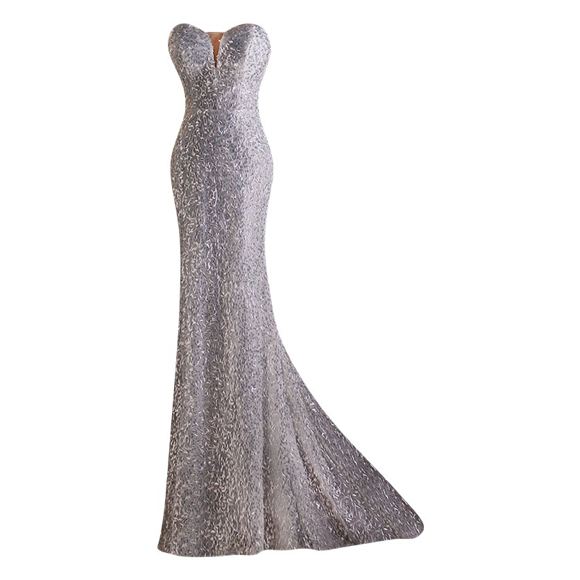 Vestido de noche sirena gris sexy sin tirantes, novedad de verano 2026, vestido de novia para brindis, vestido de anfitriona para actuación, vestido de boda image 1
