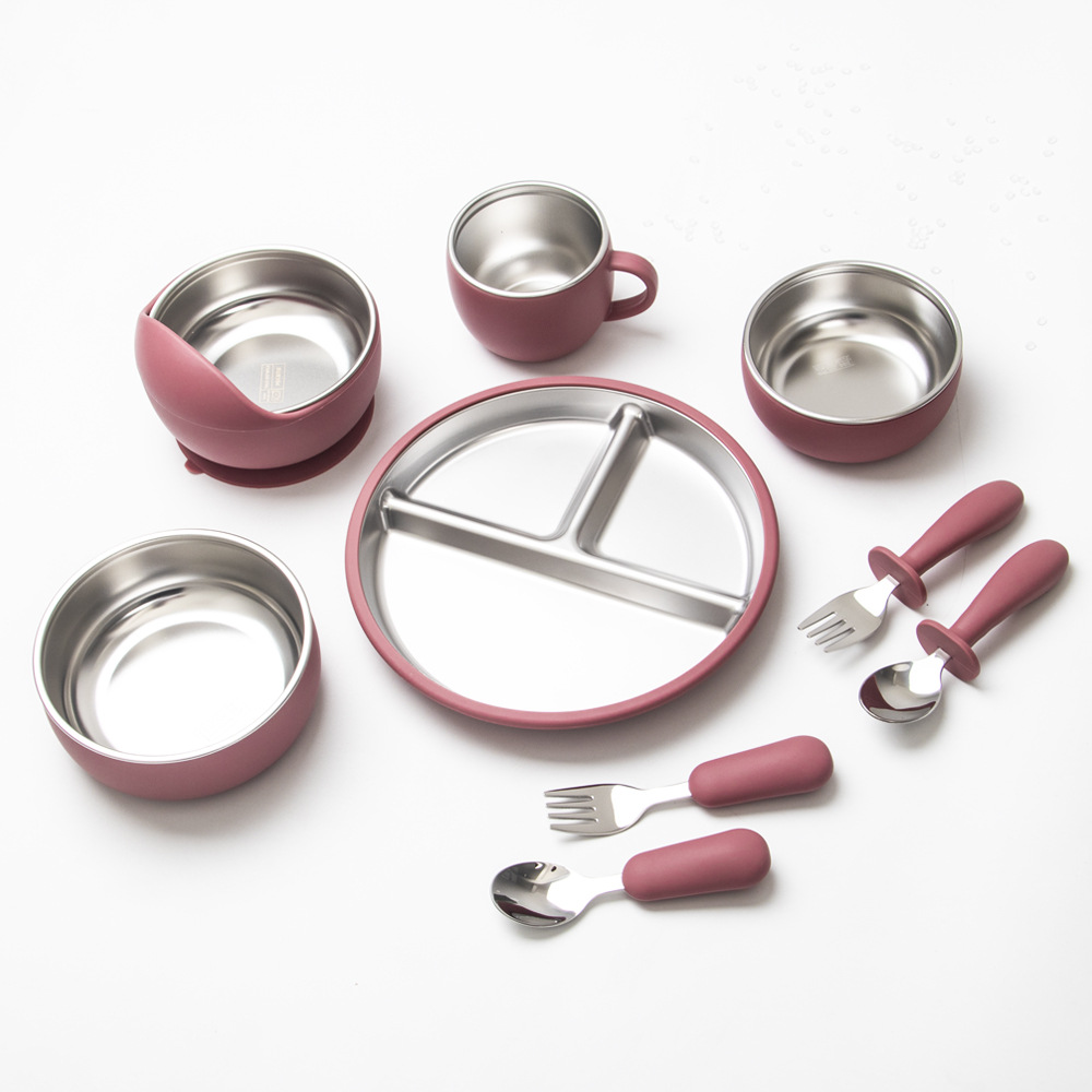 Feeding 9-piece set (rose red)
