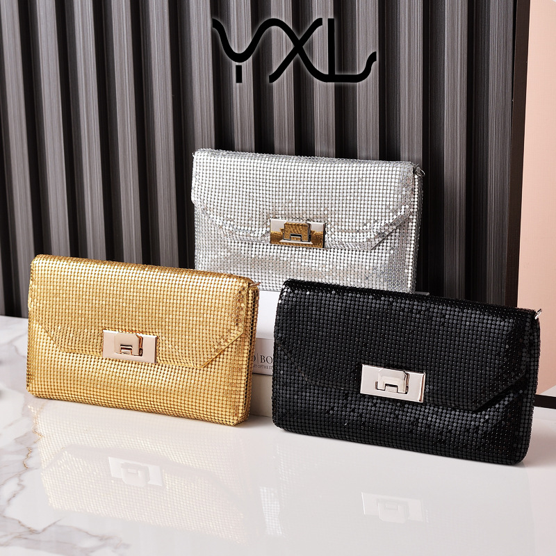 Bolsas de aluminio transfronterizas europeas y estadounidenses bolsas de cena de oro y plata bolsas de fiesta de moda bolsas de mano simple fábrica directa