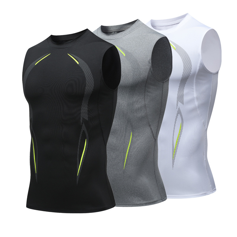 Fitness Clothes Men's Short-sleeved Quick-drying Clothes Sleeveless Tight Clothes Wide Shoulder Running Basketball Training Clothes Top Gym Vest
