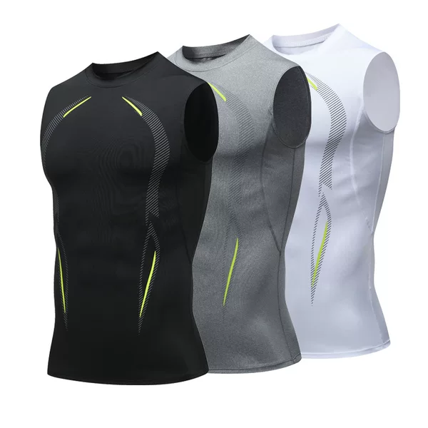 Fitness Clothes Men's Short-sleeved Quick-drying Clothes Sleeveless Tight Clothes Wide Shoulder Running Basketball Training Clothes Top Gym Vest