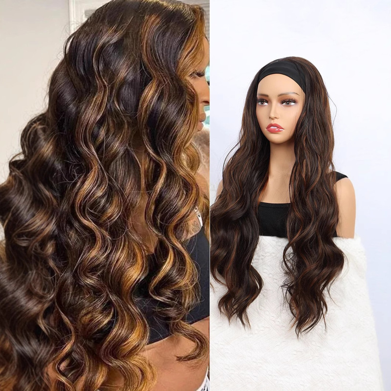 European and American wholesale synthetic headband wig big wave gradient honey blonde wig women's headgear wig