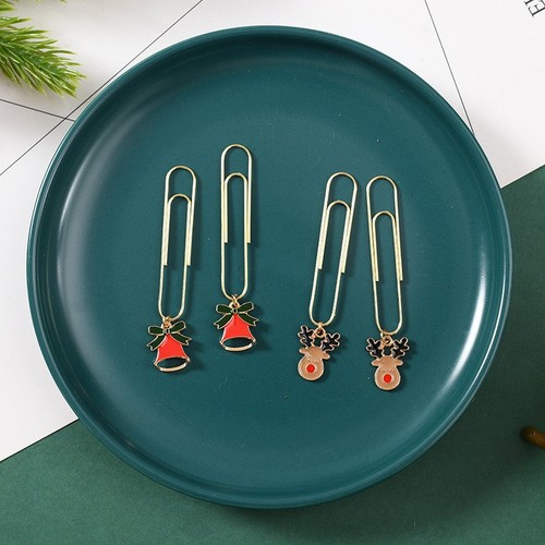 Moose Bell Gold-colored Spiral Clip Alloy Cartoon Christmas Tree Set Student Stationery Creative Santa Claus Bookmark