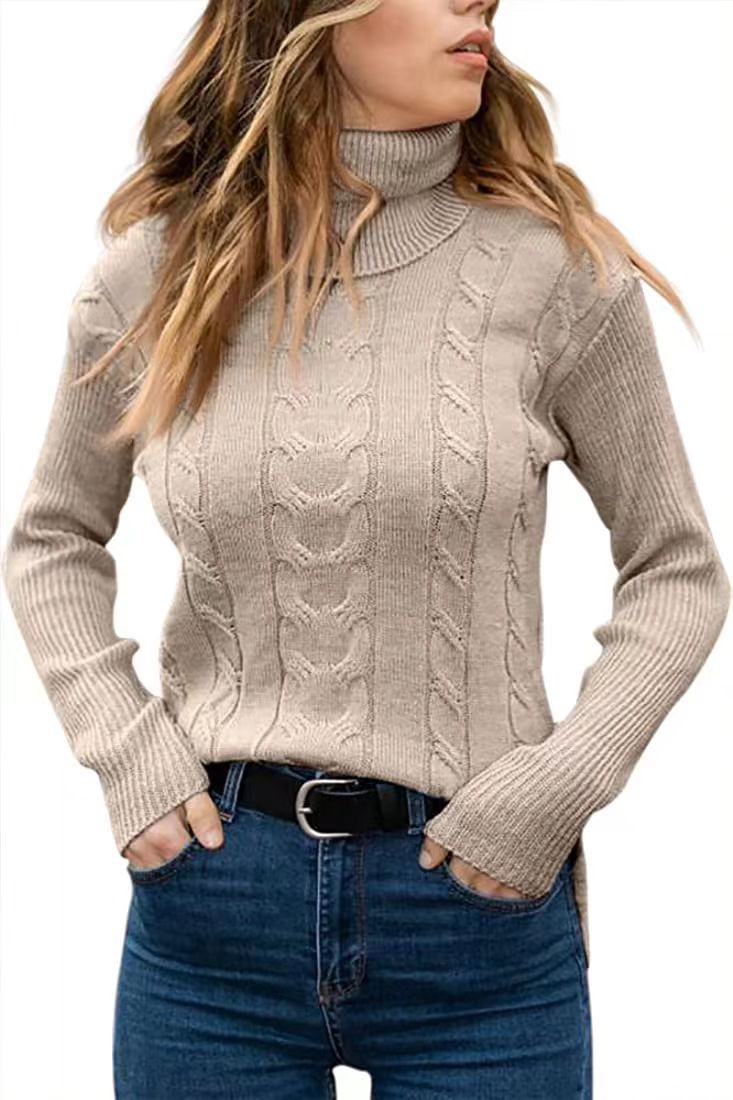 Dames herfst en winter nieuwe effen kleur coltrui retro lange mouwen dames trui_voghion.com