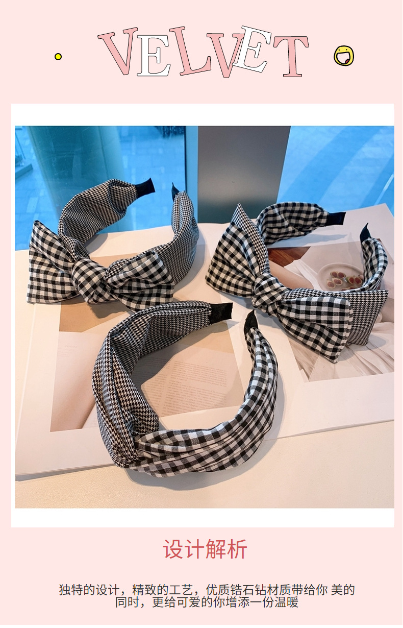 Korea Retro Cotton Plaid Stitching Double-layer Big Bow Headband display picture 28